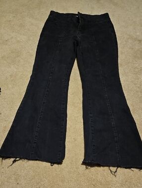 No Boundaries Black Flare Wide-Leg Jeans with Raw Hem